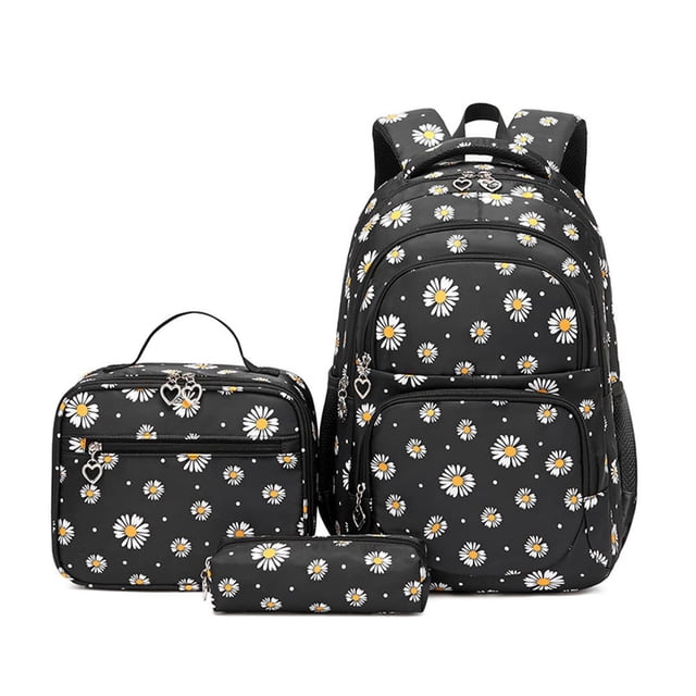 Mochila Armbq con estampado de margaritas para niñas, con bolsa de almuerzo y estuche para lápices