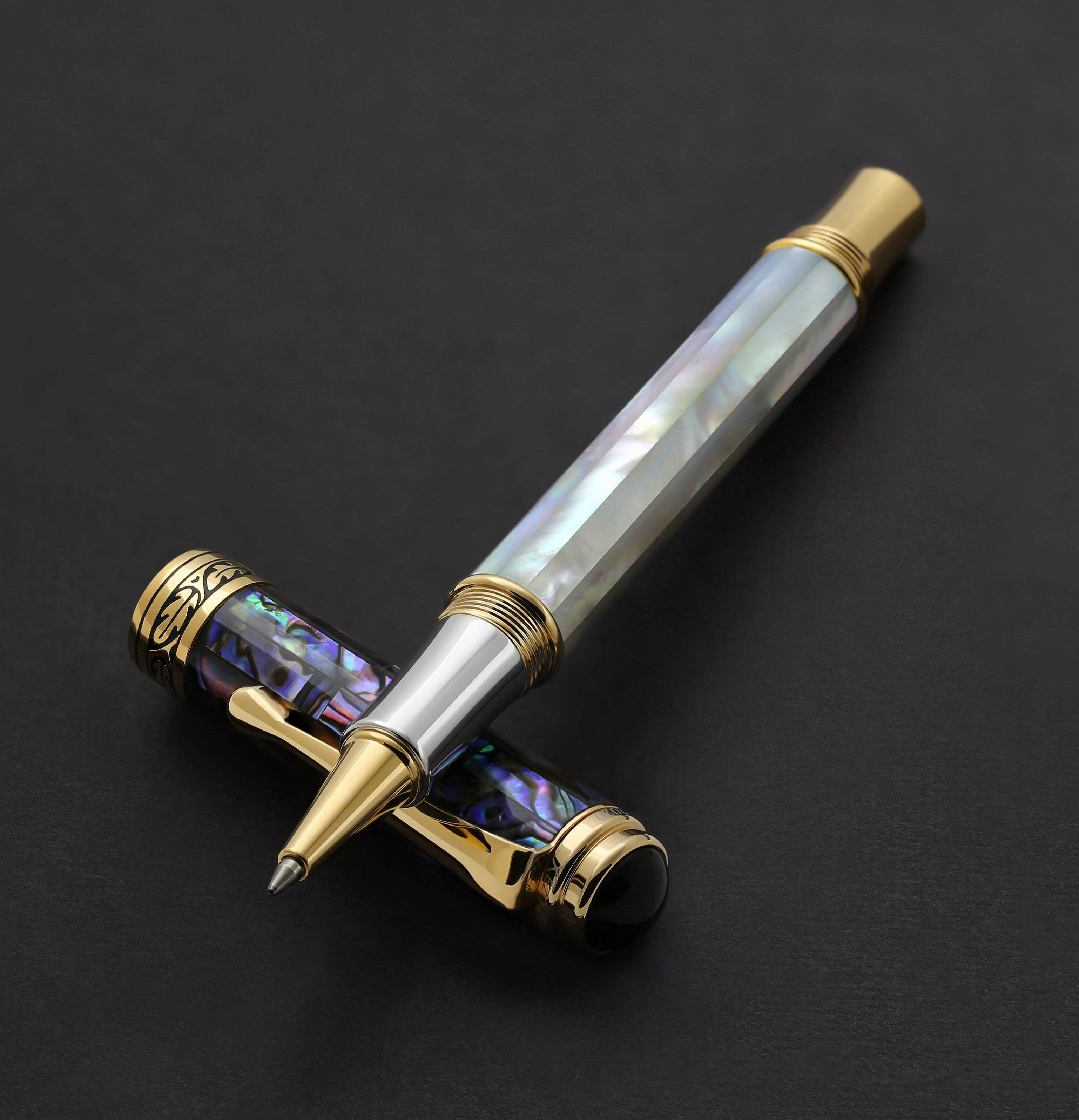 Xezo Xezo Maestro® 18K Gold Plated Rollerball Pen - Oceanic White Mother of Pearl  Paua Abalone