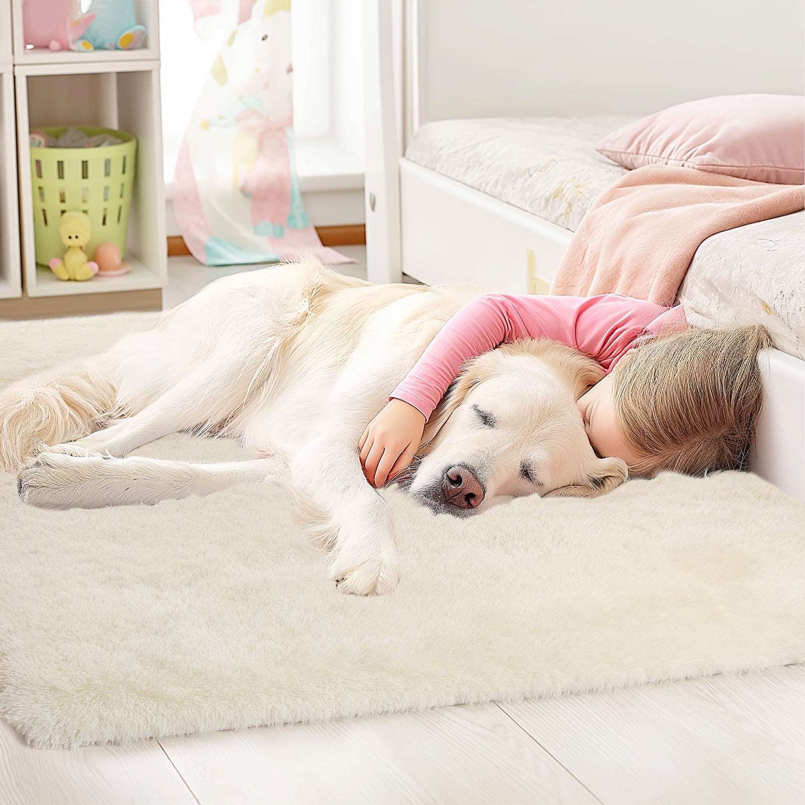 Solid Color Fluffy Rugs, Non-slip Soft Shaggy Floor Carpet Mats & Rugs for Room Decor, Washable Non-slip Modern Area Rug, Modern-style Decorative Carpets for Home Livingroom Bedroom, Cream