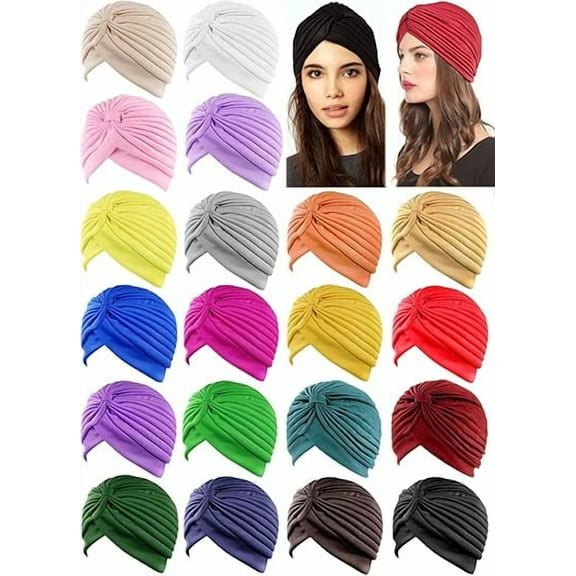 Vorkoi Stretchy Beanie Turban Cap Twisted Head Wraps Chemo Hat Pleated Headwrap Head Cover for Women Girl Multicolor