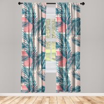 Modern Tropical Window Curtains, Exotics Inspirations Leafy Pattern on Abstract Boho Backdrop, Lightweight Decor 2-Panel Set with Rod Pocket, Pair of - 28"x84", Dark Sky Blue Dark Coral, by Ambesonne