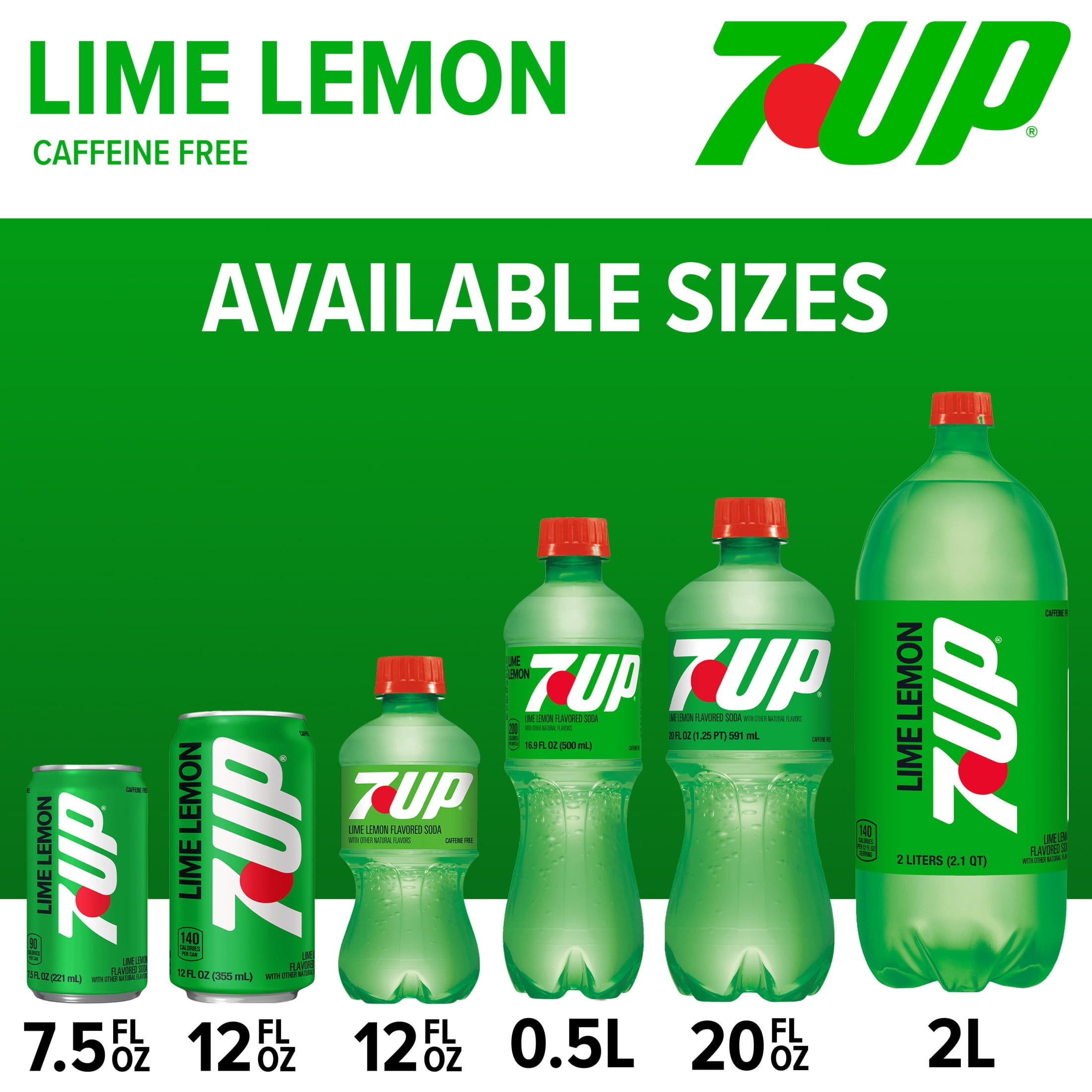 (4 pack) 7UP Caffeine Free Lime Lemon Soda Pop, 16.9 fl oz, 6 Pack Bottles