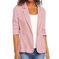 thumbnail image 2 of IYYVV 2026 Summer Linen Blazer Women 3/4 Sleeve Lightweight Suit Jacket Elegant Casual Cotton Blend Work Blazers Cardigan Pink M, 2 of 9