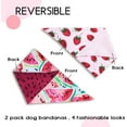 thumbnail image 3 of Summer Dog Bandanas 2 Large Pack,Pink Strawberry Blue Red Watermelon Reversible Adjustable Triangle Pet Scarves for Boy and Girl,Cute Fruit Bandana for Small Medium Large Dogs Cats(Medium), 3 of 5