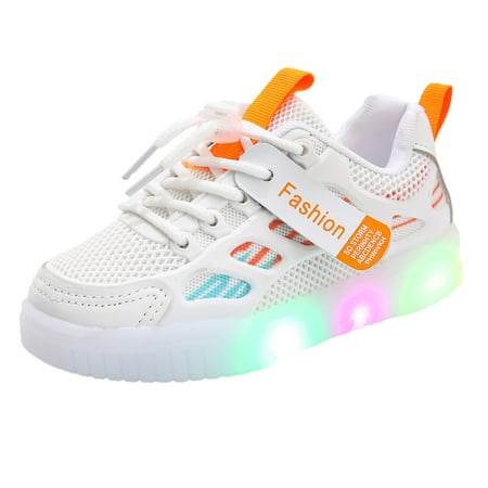 Ccpelsie Kids Shoes with Lights Rechargeable Shoes LED Flashing Sneakers for Girls Boys Gift(White 2-2.5 Years)