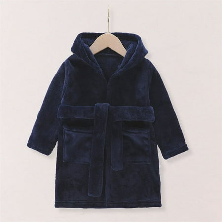 

Grey Fleece Navy Blue Soft Boys Bathrobe Dressing Gown Kids Bath Robe Warm NAVY BLUE XL