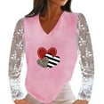 thumbnail image 1 of Pompotops Blouse Décontractée en Dentelle à Manches Longues Patchwork Col en V Imprimé Cœur, 1 of 7