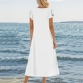 thumbnail image 3 of Casual Dresses For Women, Pleated Sleeves Loose Fit Round Neck Slit Beach Sundress Party Vacation Long Flowy Maxi Dress With Pockets Try Before You Buy Womens Dresses Short (XXL, White) ZMTing, 3 of 4