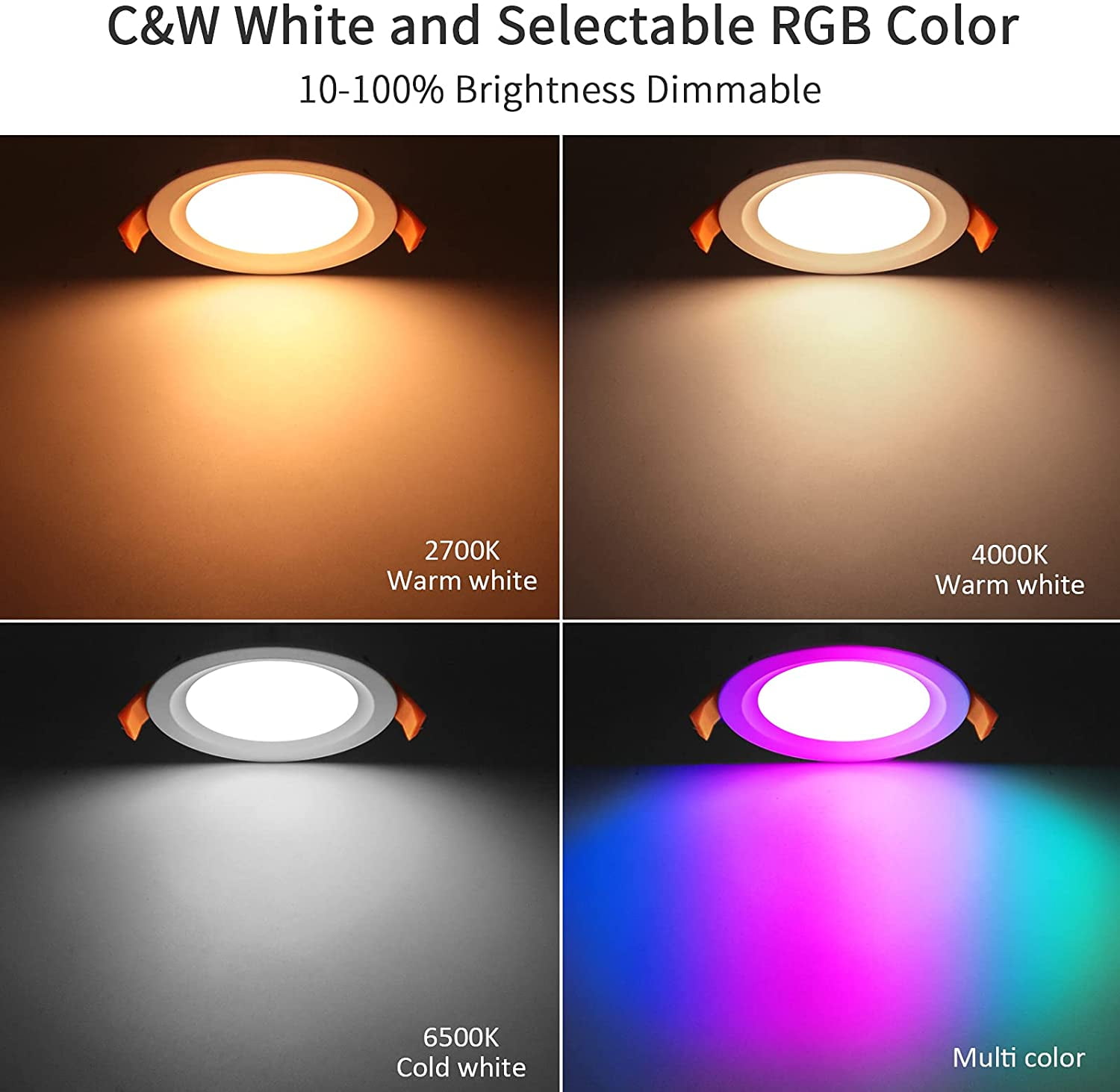 Smart Recessed Lighting, 4 inch RGB LED 