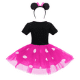 thumbnail image 2 of OBEEII Baby Girls Polka Dot Mesh Dress With a Dot Bow Headband Baby Girl Birthday Party Dress 110 Hot Pink, 2 of 5
