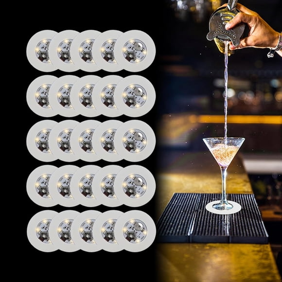 Sous-verres LED (Chaud) Fête, 25 Pcs sous-Verres Tapis de Tasse sous-Verres Lumineux pour Boissons, Autocollants Lumineux pour Bouteilles de Liqueur, sous-Verres LED pour Bar Boissons pour Café Thé Bière Tasse Verre à Vin Bouteille