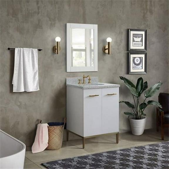 Bellaterra Home 408001-25-WH-GYO 25 in. Single Oval Sink Vanity with Granite Top, White & Gray
