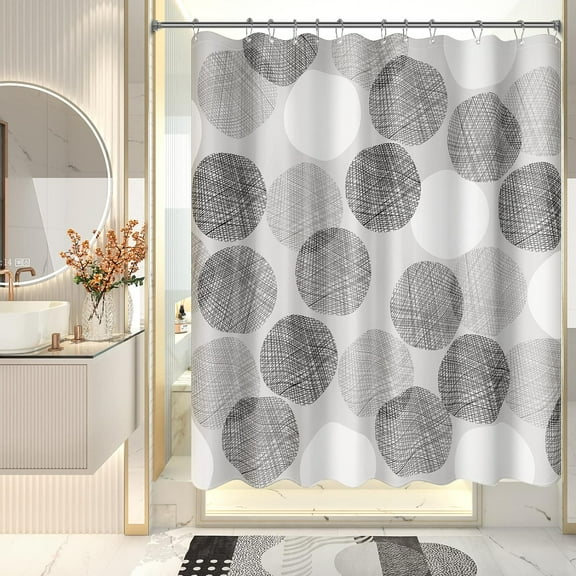 Grey Shower Curtain, Washable Cloth Gray Dots Shower Curtain Sets with 12 Metal Shower Curtain Hooks, Rustic Waterproof Farmhouse Fabric Shower Curtains for Bathroom Decor, 72x72 Inches