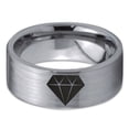 thumbnail image 2 of Tungsten Diamond Gemstone Adamantine Isometric Crystal Band Ring 8mm Men Women Comfort Fit Gray Flat Cut Brushed Polished, 2 of 4