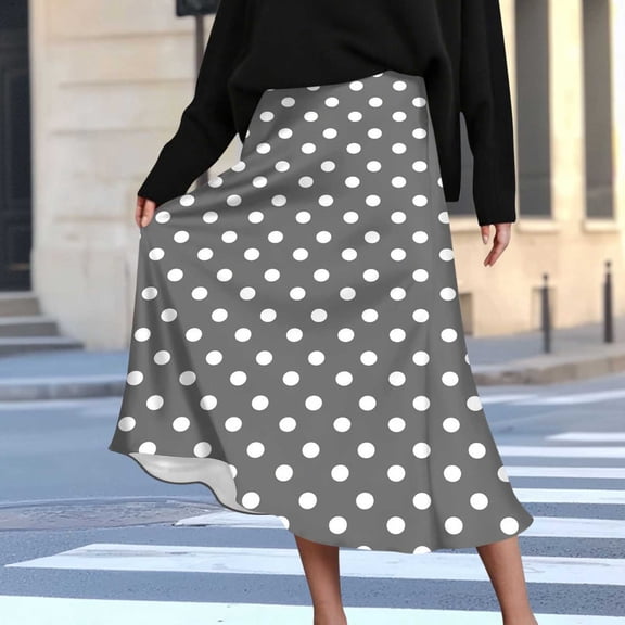 Summer Maxi Skirts for Women Satin Fashion Boho Long Skirt Trendy Floral High Waist A Line Beach Skirt Vacation Outfit Gray L