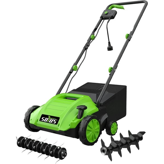 MY.Electric Dethatcher and Scarifier with 30L Collection Bag, 13-Inch 12 Amp 2-in-1 Corded Lawn Dethatcher with 4-Postion Depth Adjustment, Quick-Fold, Increases Lawn Health