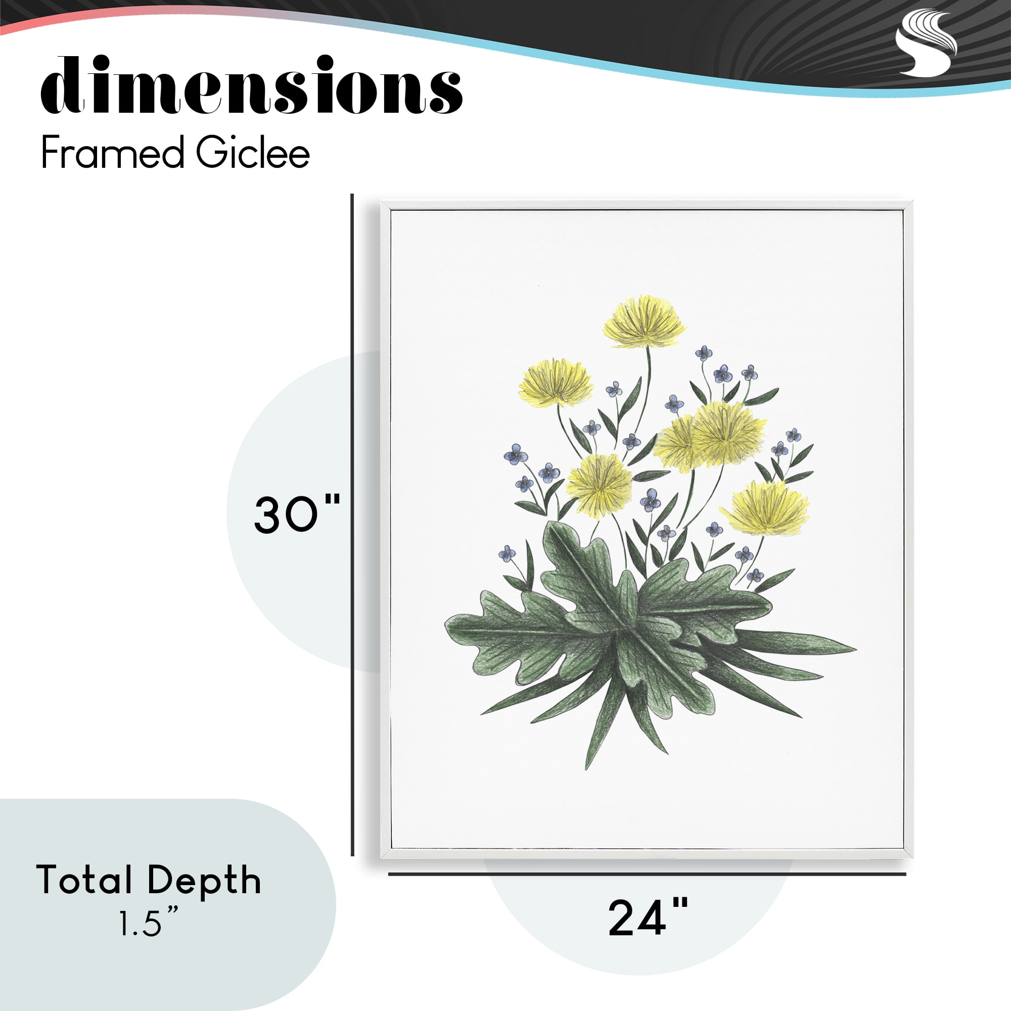 Dandelion Flower Illustration White Framed Giclee Art, design by Cecilia Battaini