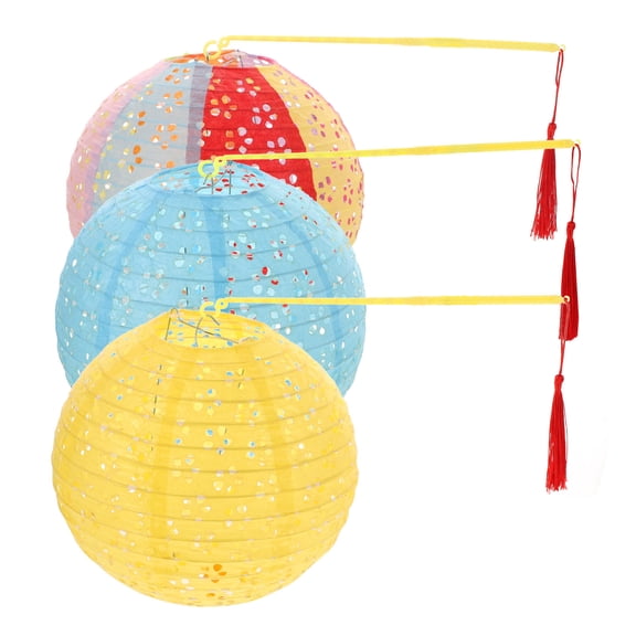 Soimiss 3Pcs Festival Illuminated Paper Lanterns Assorted Color Hollow Round Shape for Special Events