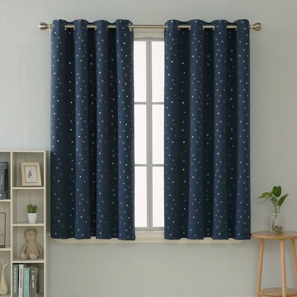 Deconovo Star Print Blackout Curtains Navy Blue Room Darkening Thermal Insulated Curtain Panels for Bedroom 52W x 63L inch 2 Panels