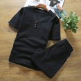 thumbnail image 1 of Conjunto de 2 piezas de camiseta de manga corta y pantalones cortos para niño, jersey con cuello en V, camisetas informales para playa y vacaciones, pantalones cortos, conjuntos ajustados para niño., 1 of 2