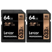 Lexar Professional 633x 64GB USH-1 Class 10 SDXC Memory Card 2 Pack (LSD64GCB1NL633)
