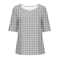 thumbnail image 3 of Women Linen Shirts Casual Short Sleeve Tops Loose Fit Boho Floral Plaid Graphic T Shirt Summer Vacation Blouses, 3 of 4