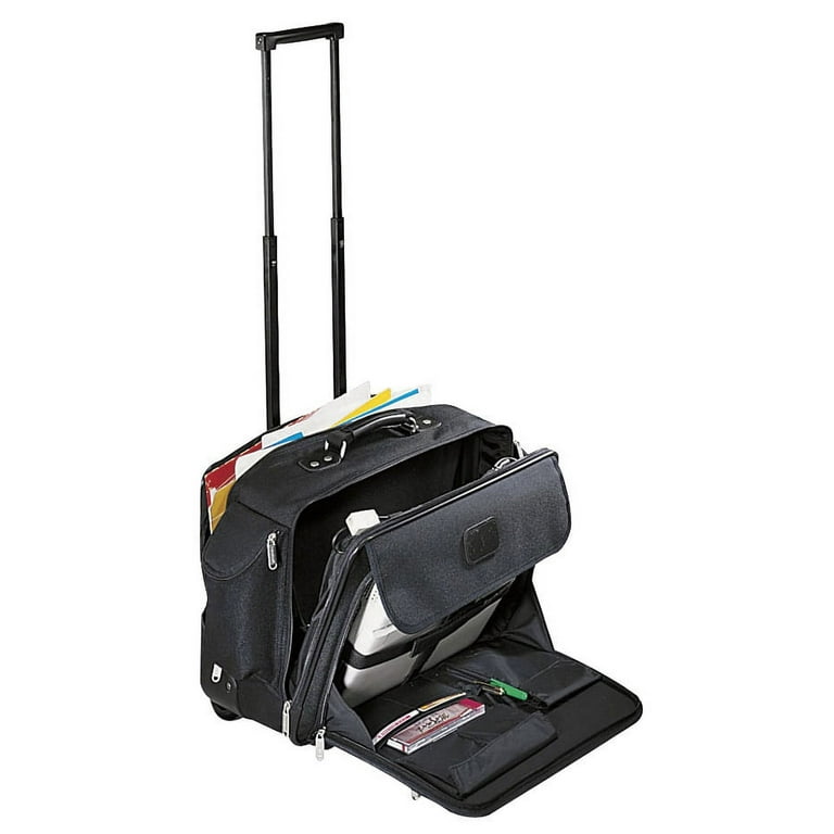 Wheeled Computer Briefcase with Side Pockets - Black