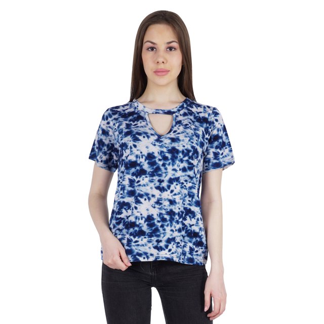 Moomaya Haut Imprimé pour Femmes T-shirt Décontracté Extensible Jersey Haut Manches Courtes Blouse