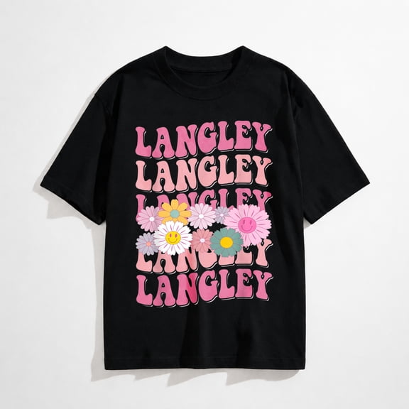 Women Retro Langley First Name Personalized Groovy 80's T-Shirt