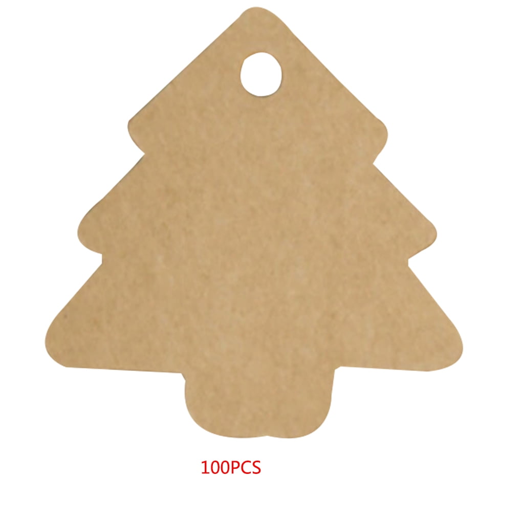100pcs Christmas Tree Shape Hang Tag Solid Color DIY Crafts Gift Wrapping Paper Labels - Kraft Paper Color