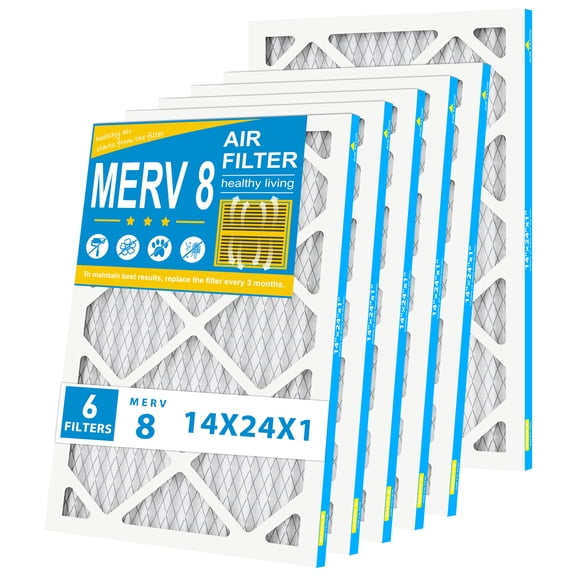 AMI PARTS 14X24X1 Pleated MERV8 Air Filter HVAC Furnace, for Allergen Defense,6 Filters
