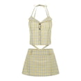 thumbnail image 4 of TRKIYQC Traje de Verano de 2 Piezas para Mujer, Tops Cortos con Botones y Cuello Halter a Cuadros + Conjunto de Mini Falda para Damas, S/M/L/XL TRKIYQC  Vida cotidiana, 4 of 9