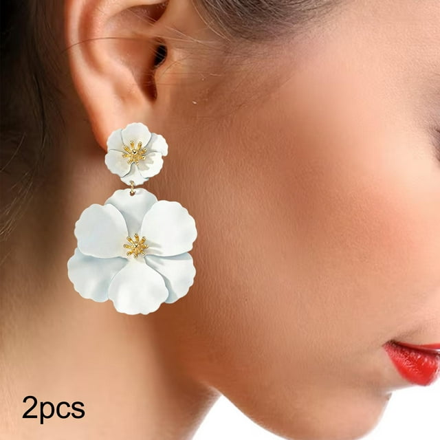 Pendientes colgantes de flores, pendientes de pétalos florales, pendientes colgantes para vacaciones, mujeres, niñas, joyería del día de San Valentín,