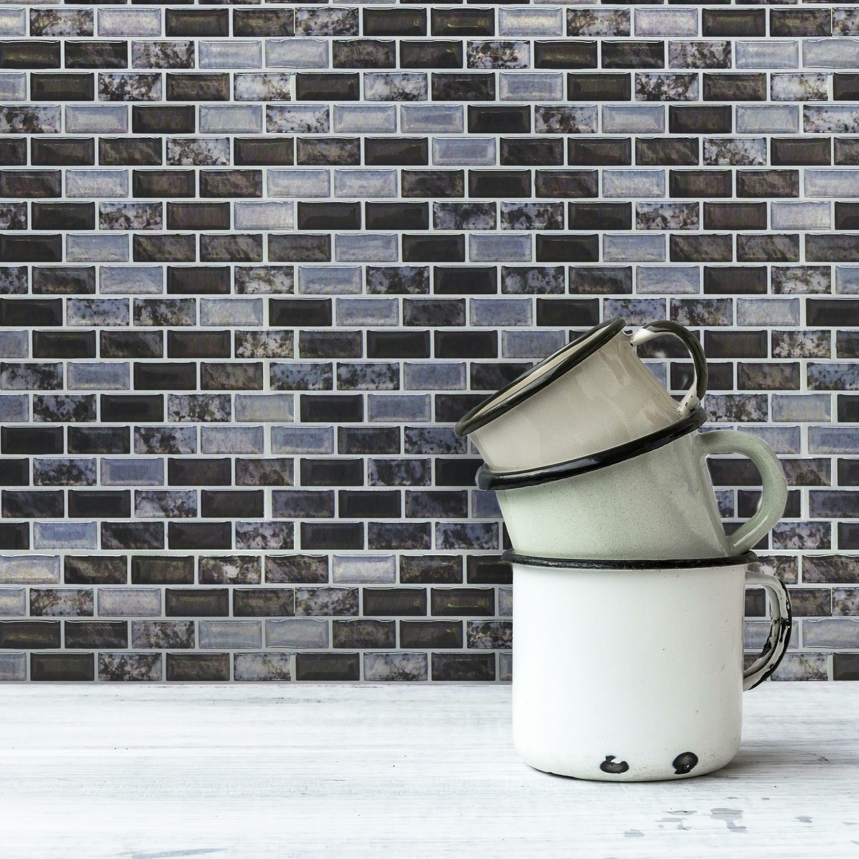 RoomMates Traditional Black and Gray Marble Tile Peel and Stick Backsplash