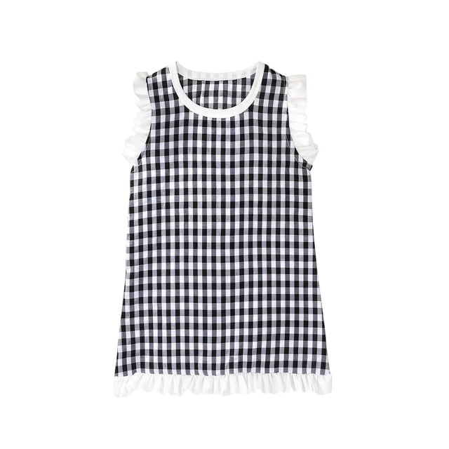 EGNMCR Robe Sans Manches à Col Rond Robe à Carreaux pour Filles Robe d'Été pour Bébé Robe à Col en Dentelle pour Petites Filles Robe en polyester pour Enfant