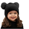 thumbnail image 2 of Bwndum Girls' Black Winter Beanie - Soft Knit Cotton Hat with Pom-Poms, Ribbed Design, Warm for Cold Weather/Outdoor/School, One Size Fits Most,Size Free Size, 2 of 7