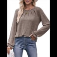 thumbnail image 3 of Camisas de Larga para Mujer, Moda Otoño 2025, Blusas Elegantes e Informales, Blusas Tipo Túnica Plisadas con Cuello Redondo. Caqui XL, 3 of 10