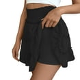thumbnail image 4 of Womens Vacation Skirts High Elastic Waisted Skirts with Shorts Underneath Knee Length Skorts Pleated Skirt Casual Flowy Skirts Solid Color Shorts Ruffle Mini Skirt, 4 of 6