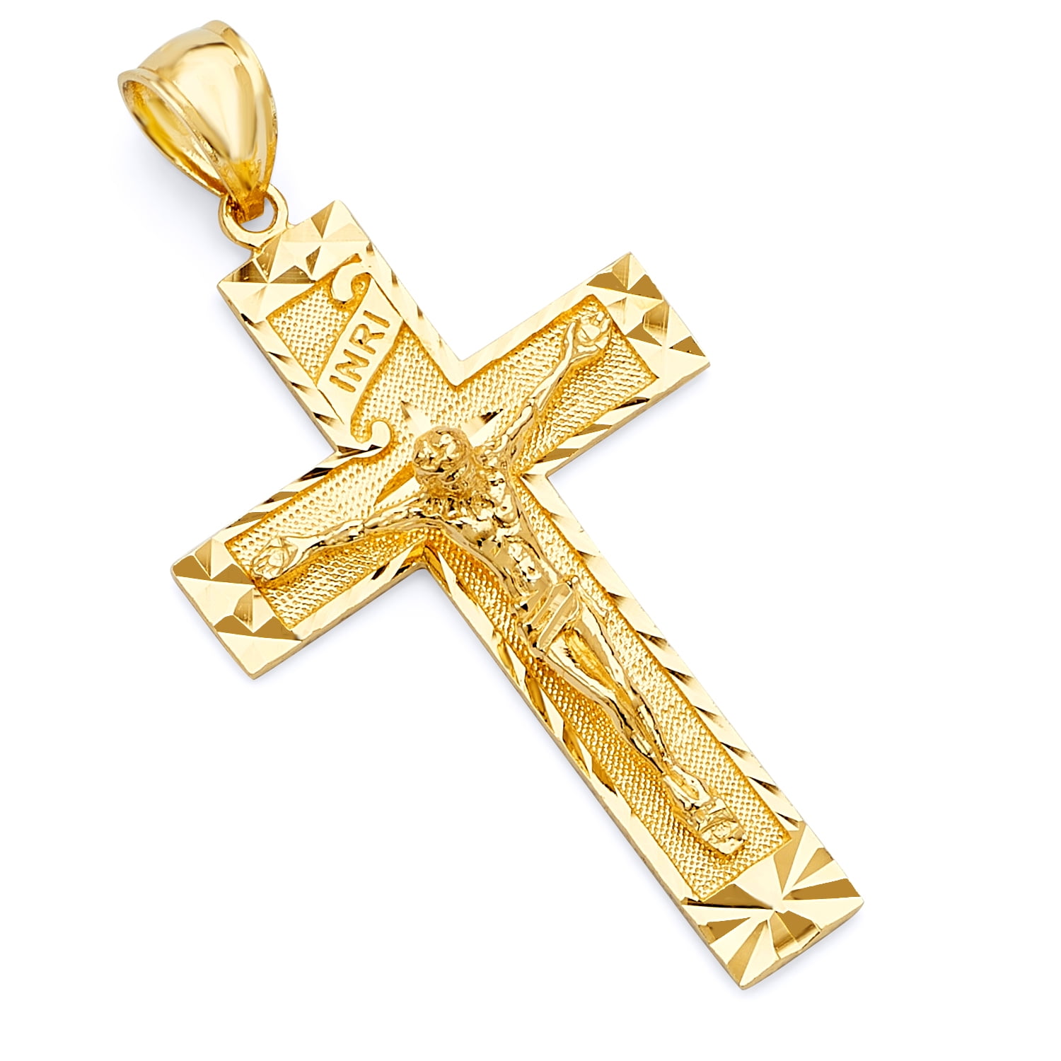14K Yellow Gold Brushed and High Polish Finish Latin Cross Pendant