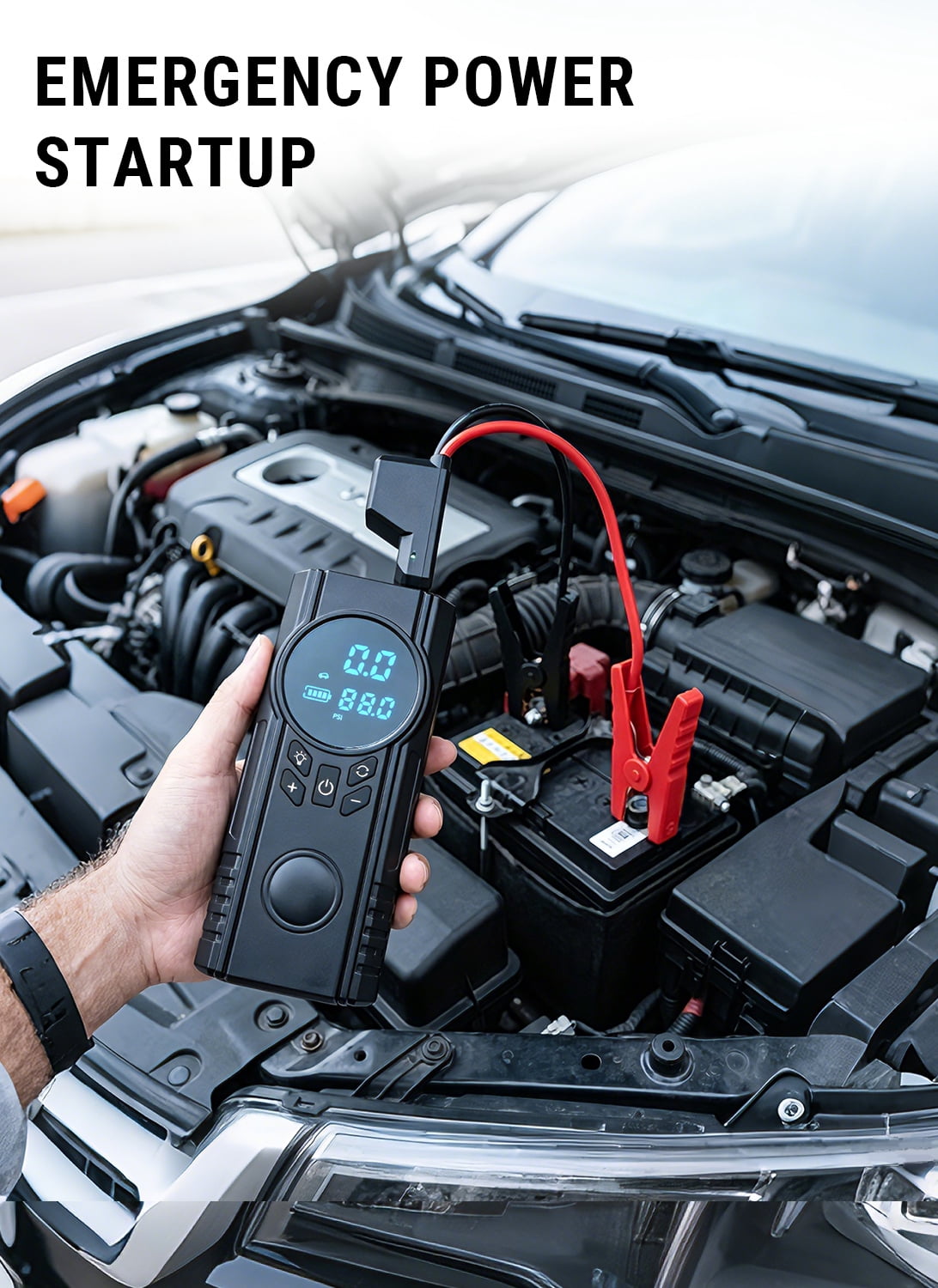 Furein Jump Starter with Air Compressor, 1200A Peak Portable Car Battery Booster (12V) with 150PSI Auto-Shutoff Tire Inflator, LED Flashlight & SOS Light, 8000mAh Lithium Jump Box with Anti-Reverse S