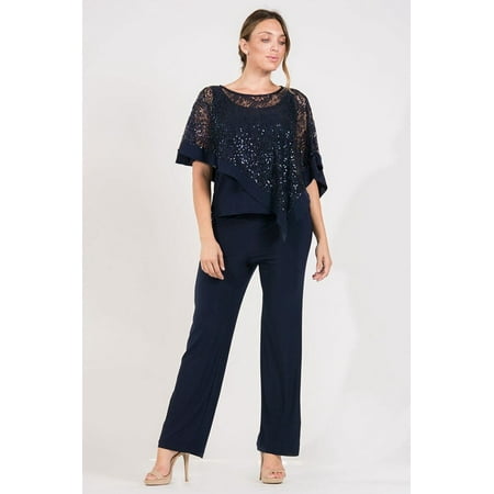 R&M Richards Long Formal Poncho Pant Suit 8998