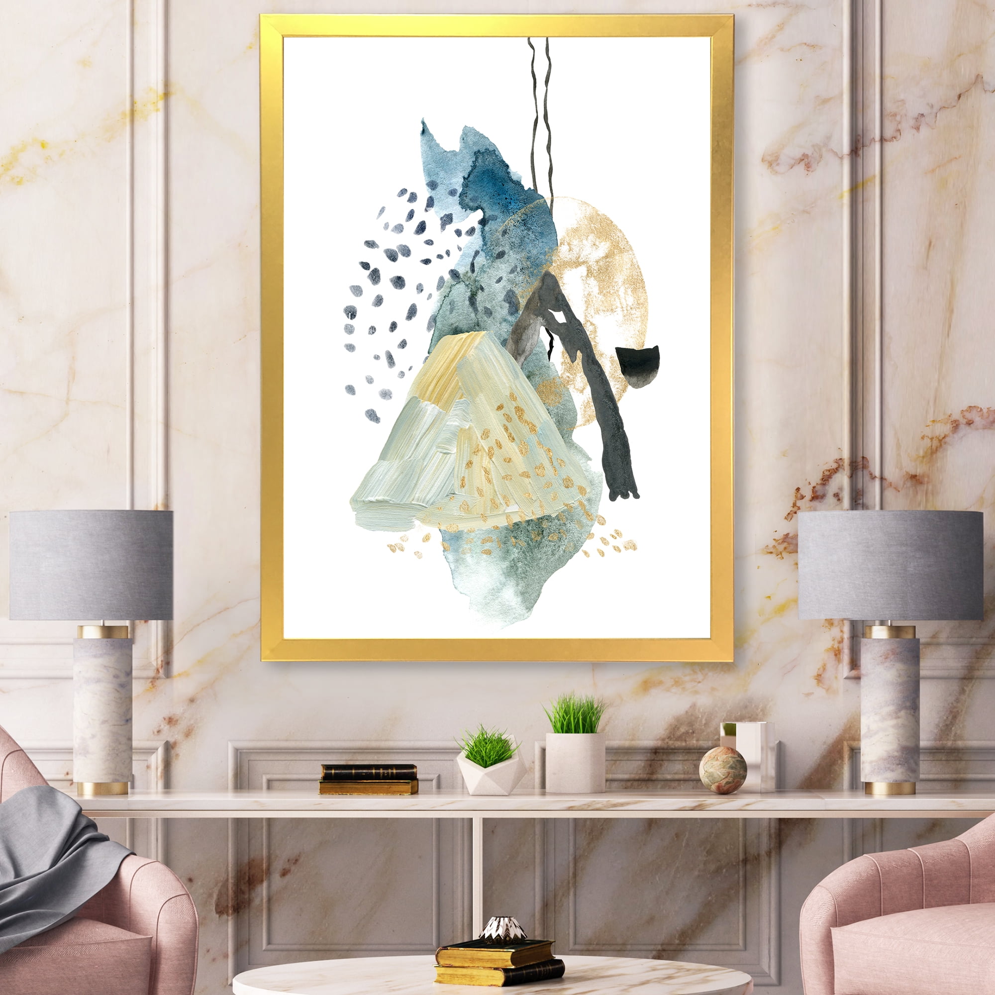 Designart 'Mountain Moon With Gouache Of Abstract Landscape' Modern Framed Art Print