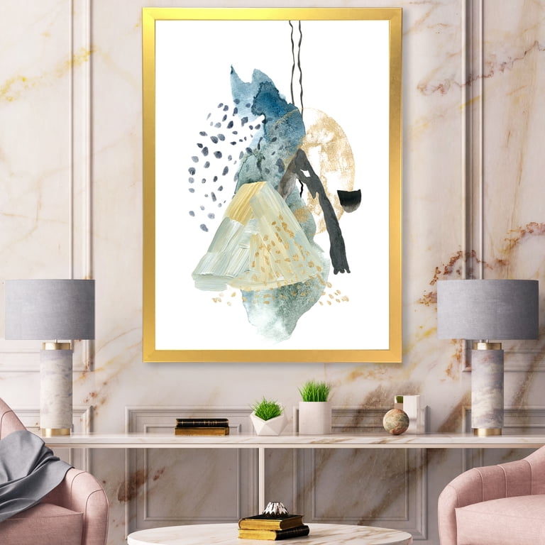 Startonight 24x36" Abstract Blue Flower & Snow Canvas Wall Art – Stretched & Framed Modern Painting, Glow-in-the-Dark Print For Bedroom Or Living Room