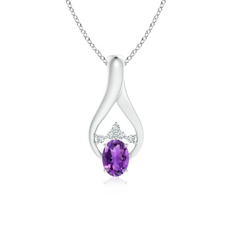Black Friday Sale - Oval Amethyst Wishbone Pendant with Diamond Accents in 14K White Gold (7x5mm Amethyst) - (Best Black Friday Sales Uk)