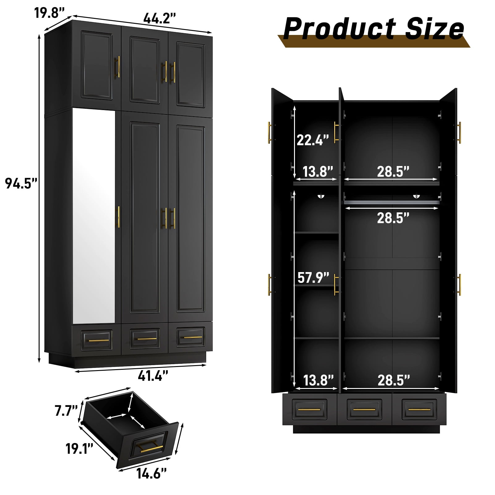 ChVans 3 Door Armoire Wardrobe Closet with Top Cabinet and