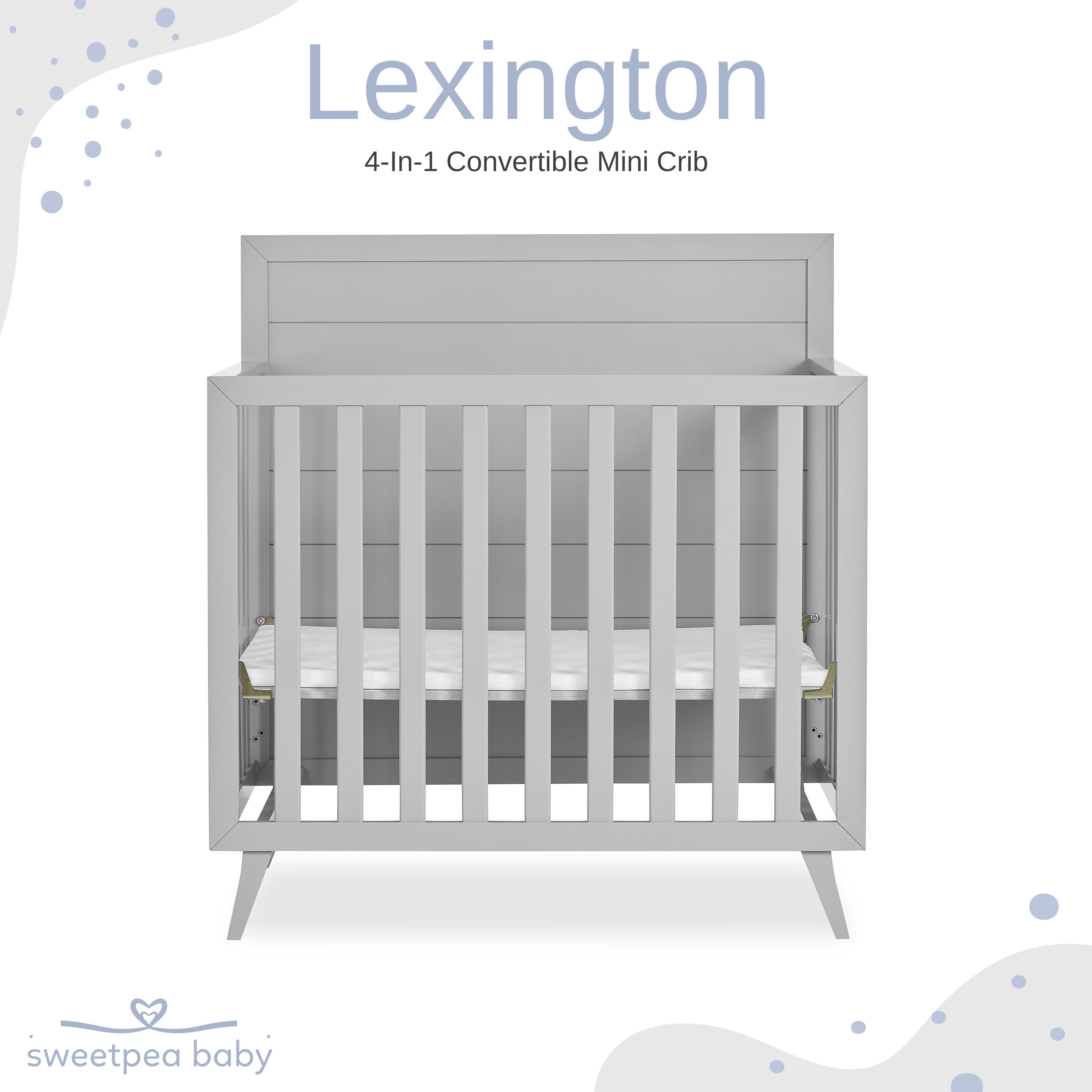 Dream On Me Lexington 4 in 1 Convertible Mini Crib, Sustainable New Zealand Pinewood, Pebble Grey