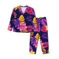 thumbnail image 1 of Balery Purple Flower Conjunto de Pijama con Estampado para Mujer, Conjunto de Dos Piezas con Manga Larga, Ropa de Dormir Suave con Bolsillos, Pijamas Cómodos-Large, 1 of 7