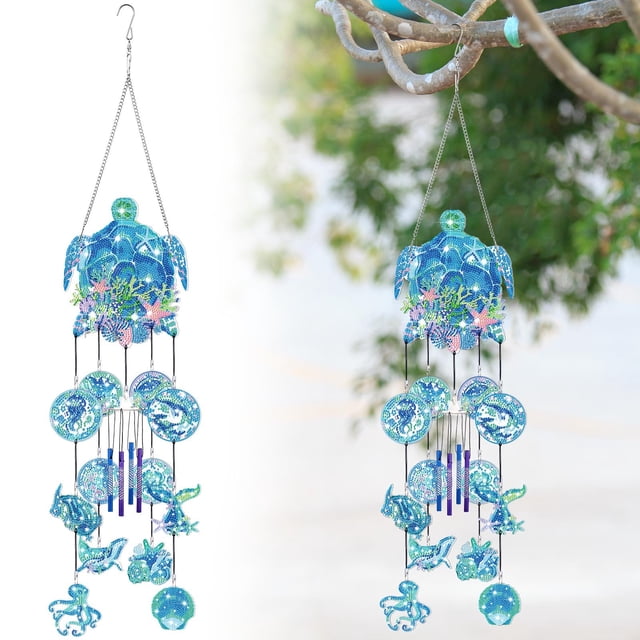 Campanillas de viento GlikCeil, diseño artístico con diamantes azules, decoración oceánica