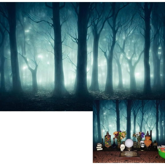 7x5FT Halloween Decoration Halloween Misty Forest Backdrop Dark Night Forest Vampire Mystery Ghost Forest Photography Background