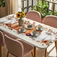 thumbnail image 3 of Orange Pumpkin Table Cloths for 3 Foot Rectangle Tables, Thanksgiving Fall Leaves Floral Beige Patio Waterproof Elastic Fitted Tablecloths, Washable Rectangular Table Cover for Camping, 3 of 8